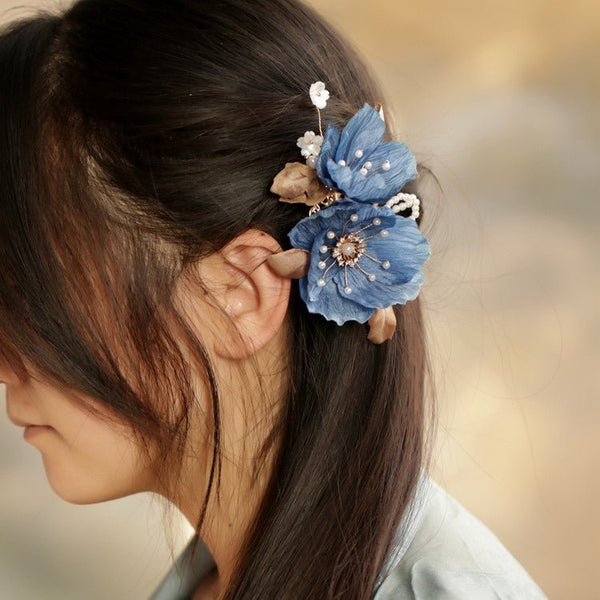 Navy Blue Pearl Hair Clips