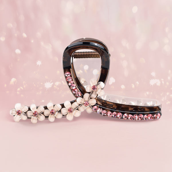 Pink Floral Crystal Hair Claw