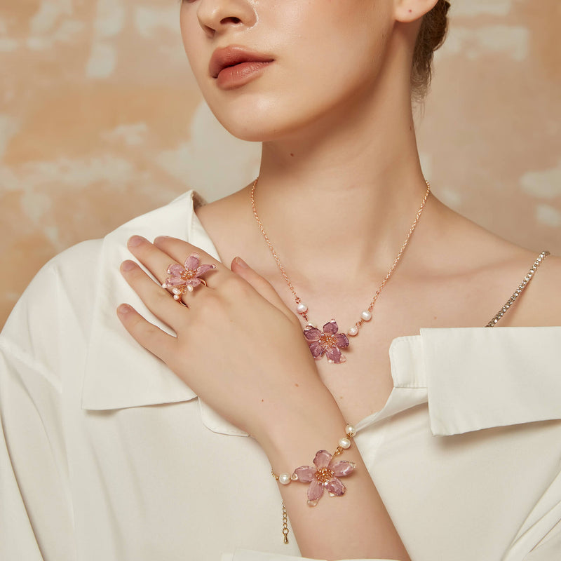 Translucent Glittering Cherry Blossom Ring