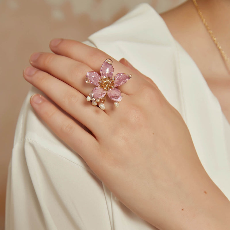 Translucent Glittering Cherry Blossom Ring