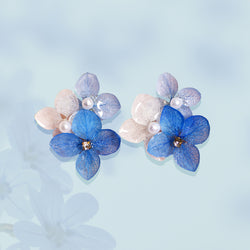 Three-Tone Blue Hydrangea Flower Stud Earrings