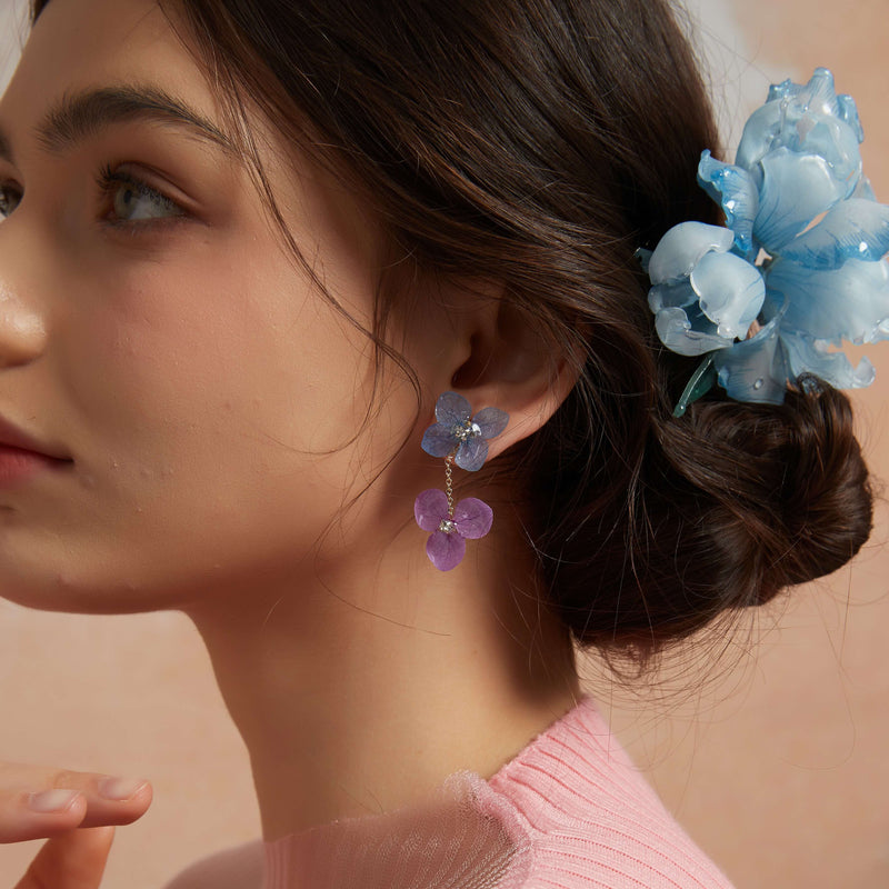 Two-Tone Purple Blue Hydrangea Drop Earrings